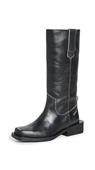 Ganni Mc Distressed Leather Western Boots In Black | ModeSens