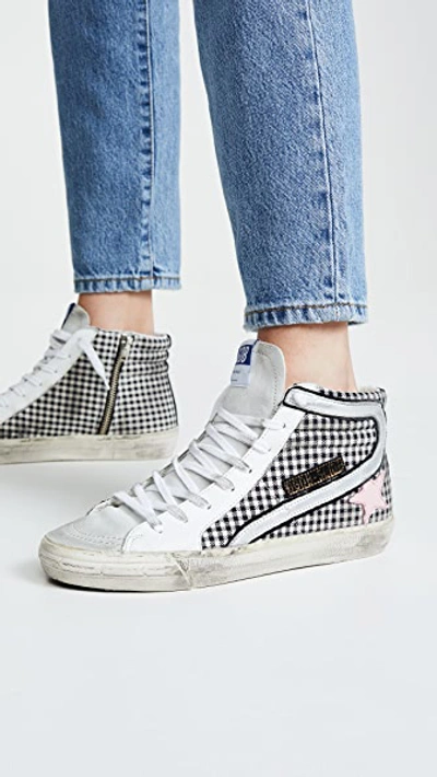 Shop Golden Goose Slide Sneakers In White Check/pink