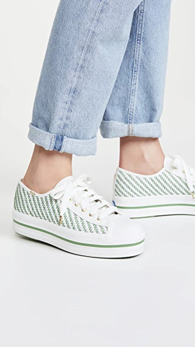 Shop Keds X Kate Spade New York Triple Up Sneakers In White/green