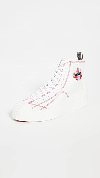 Kenzo Volkano White Canvas Hi-top Sneakers | ModeSens