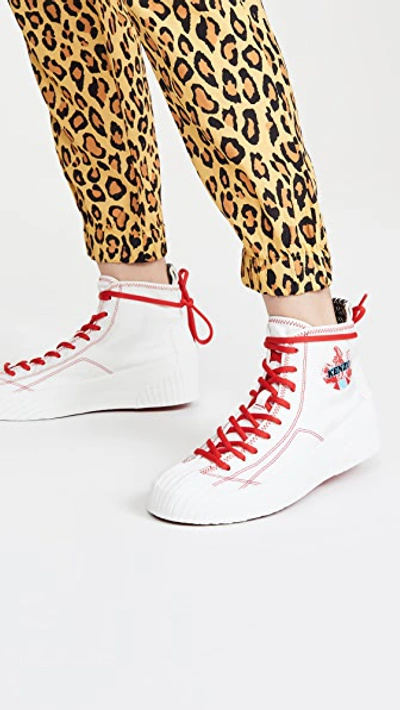 Kenzo Volkano White Canvas Hi-top Sneakers | ModeSens