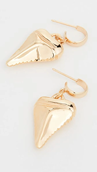 Shop Venessa Arizaga Mini Shark's Tooth Earrings In Gold/brass
