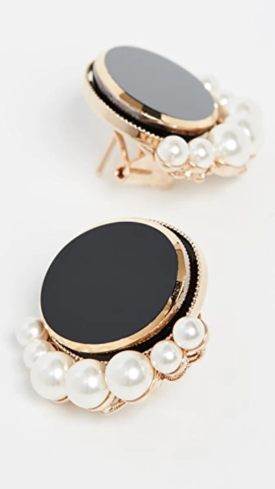 Shop Anton Heunis Oval Imitation Pearl Earrings In Black/gold