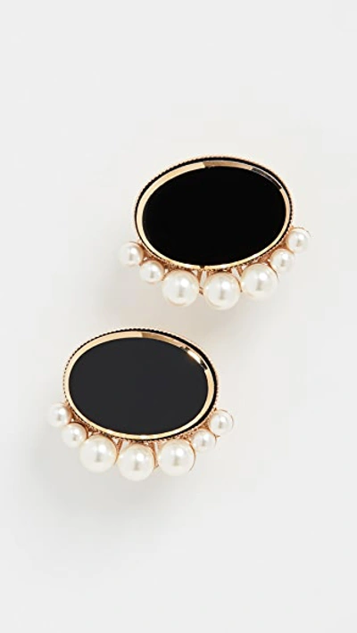 Shop Anton Heunis Oval Imitation Pearl Earrings In Black/gold