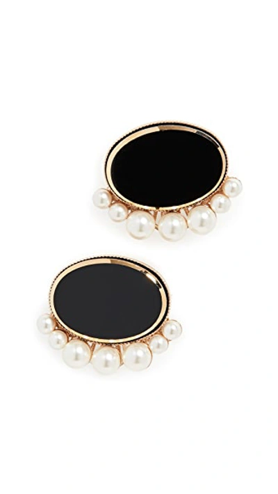 Shop Anton Heunis Oval Imitation Pearl Earrings In Black/gold