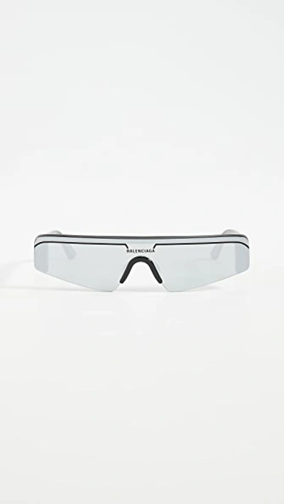 Shop Balenciaga Extreme Narrow Ski Goggle Sunglasses In Black/black/silver
