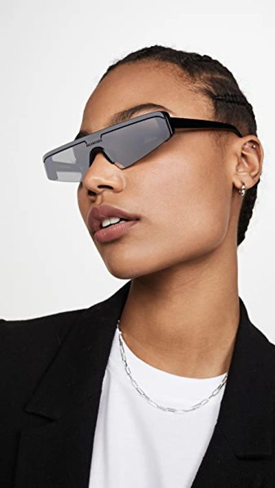 Shop Balenciaga Extreme Narrow Ski Goggle Sunglasses In Black/black/silver