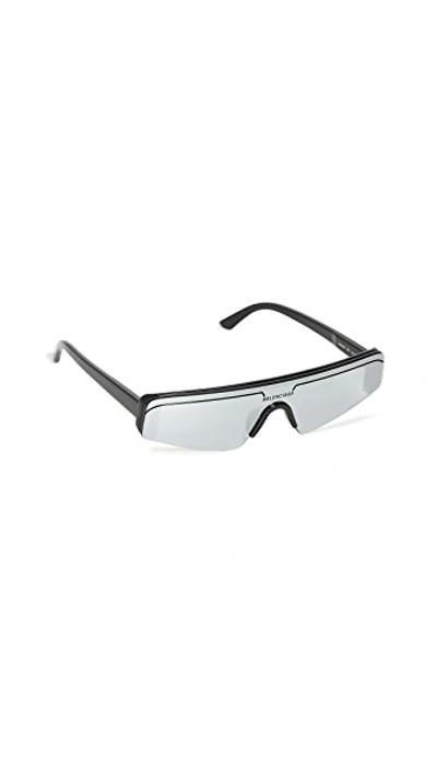 Shop Balenciaga Extreme Narrow Ski Goggle Sunglasses In Black/black/silver