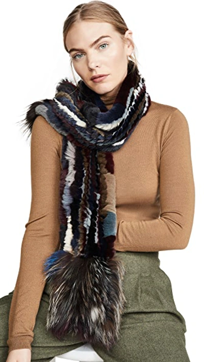 Shop Adrienne Landau Knit Rex Rabbit Scarf With Fox Trim In Multi/multi