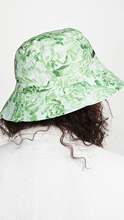 Shop Ganni Printed Cotton Poplin Hat In Island Green