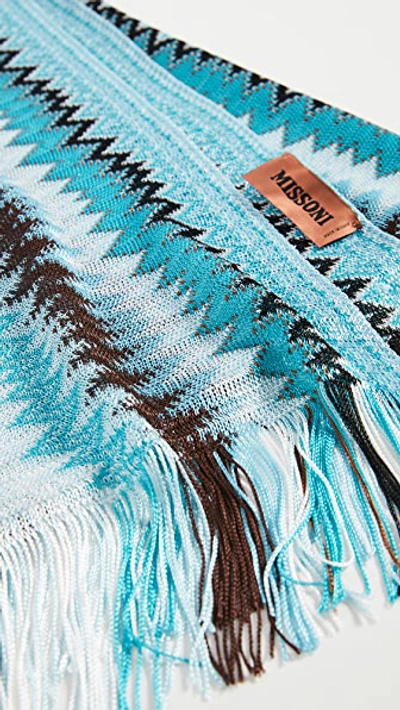 Shop Missoni Small Zigzag Scarf In Turquoise/white