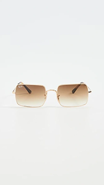 Shop Ray Ban 1969 Rectangular Sunglasses In Gold/gradient Brown