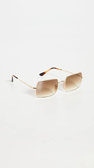 Shop Ray Ban 1969 Rectangular Sunglasses In Gold/gradient Brown