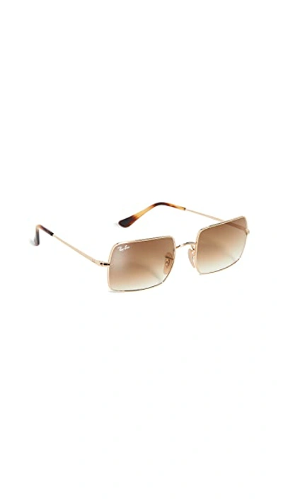 Shop Ray Ban 1969 Rectangular Sunglasses In Gold/gradient Brown