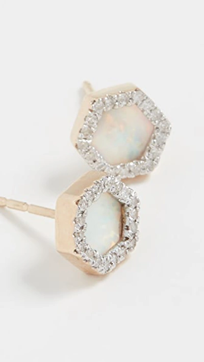Shop Adina Reyter 14k Gold Opal & Diamond Hexagon Post Earrings In Yellow
