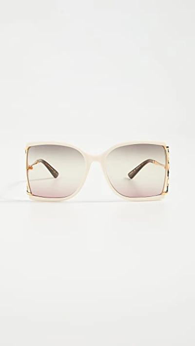 Shop Gucci Feminine Fork Square Sunglasses In Ivory/yellow/gray/pink