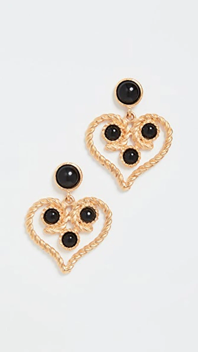 Shop Kenneth Jay Lane Heart Drop Earrings In Satin Gold/black