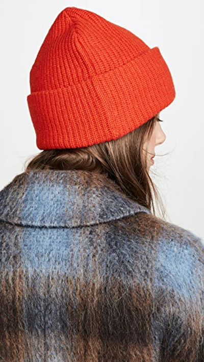 Shop Ganni Knit Beanie Hat In Fiery Red