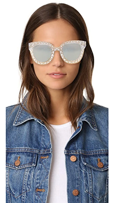 Shop Gucci Swarovski Crystal Square Sunglasses In Crystal/silver