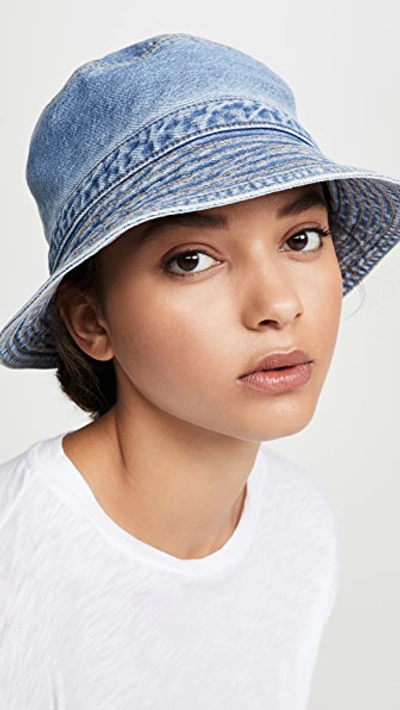 Shop Ganni Washed Denim Hat In Washed Indigo