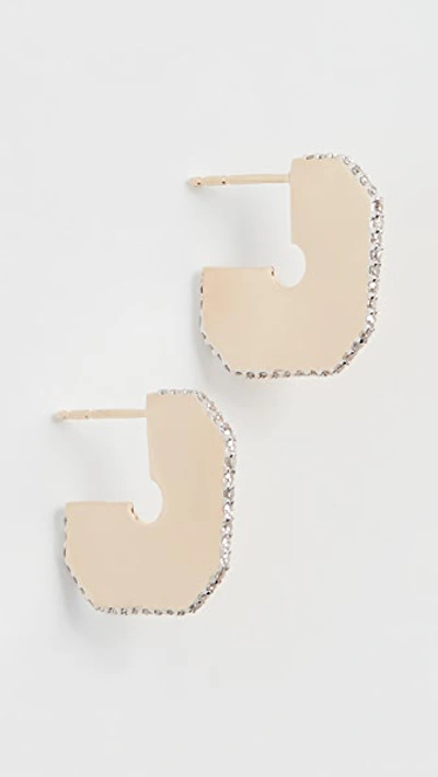Shop Adina Reyter 14k Square Pavé + Baguette Dog Tag Hoops In Yellow
