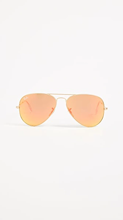 Shop Ray Ban Rb3025 Classic Aviator Mirrored Matte Sunglasses In Matte Gold/red Mirror
