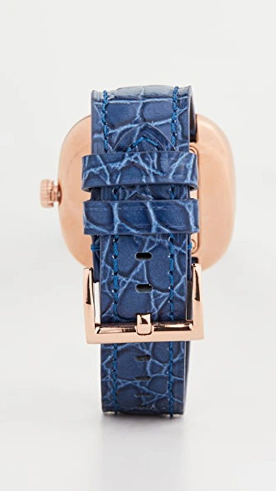 Shop The Marc Jacobs The Cushion Watch 36mm In Blue/rose Gold