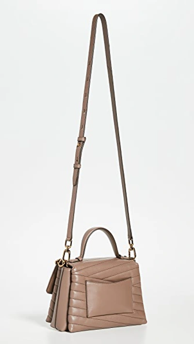 Shop Tory Burch Kira Chevron Small Top-handle Satchel In Classic Taupe