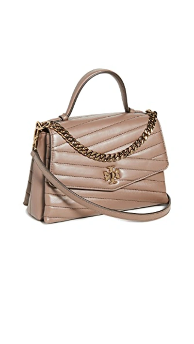 Shop Tory Burch Kira Chevron Small Top-handle Satchel In Classic Taupe