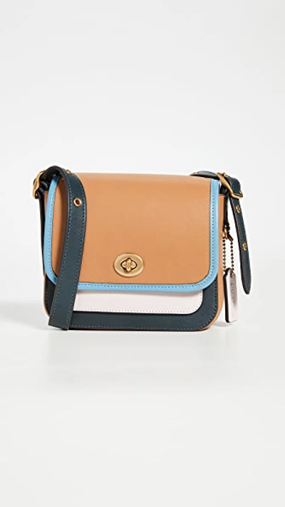 Coach Rambler 16 Mini Crossbody Bag with Varsity Stripe Blue Leather New