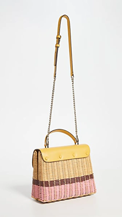 Shop Kate Spade Romy Wicker Medium Top Handle Bag In Golden Curry