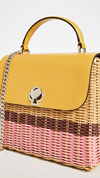 Shop Kate Spade Romy Wicker Medium Top Handle Bag In Golden Curry