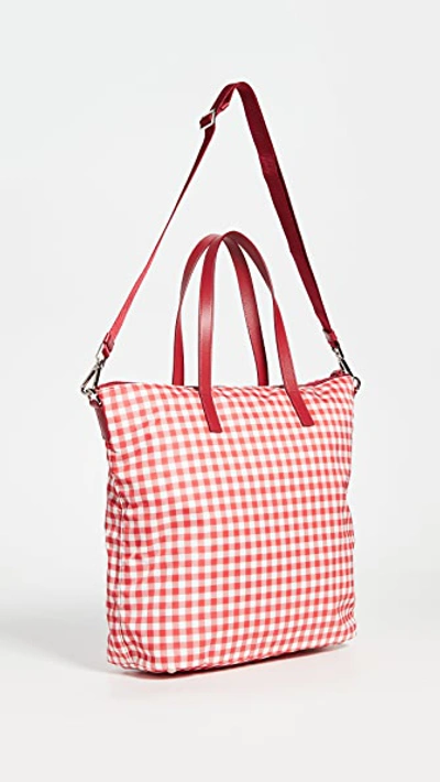 Pre-owned Prada Red Nylon Check Tote Bag Xl