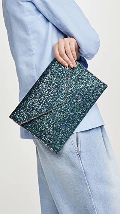 Shop Rebecca Minkoff Glitter Leo Clutch In Mermaid