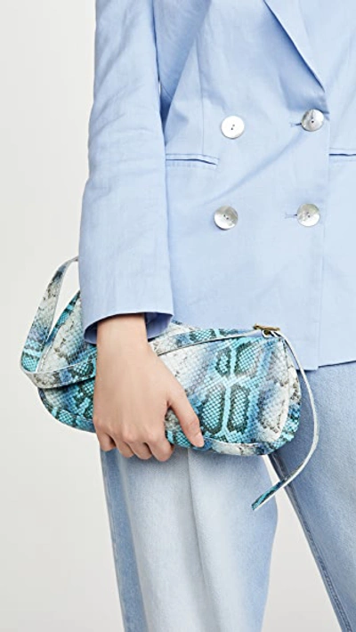 Shop Georgia Jay Zaha Baguette Bag In Blue Snake
