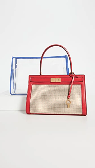 Shop Tory Burch Lee Radziwell Small Raincoat Bag In Natural/brilliant Red
