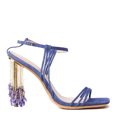 Shop Jacquemus Suede Leather Blue Lavandes Sandals