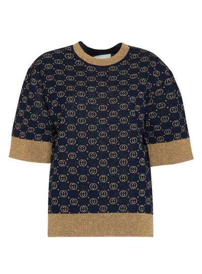 Shop Gucci Interlocking G Wool Top In Blu