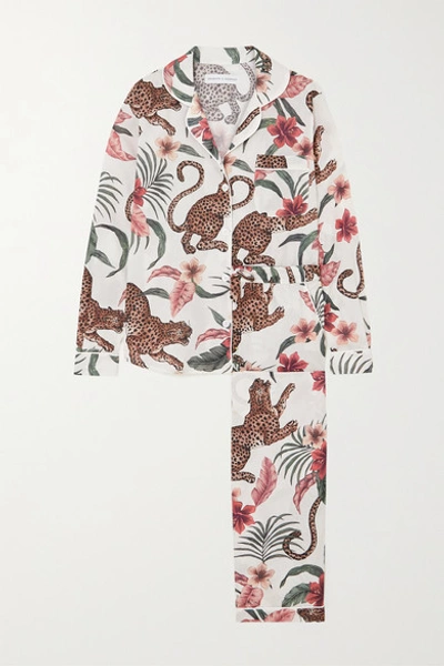 Shop Desmond & Dempsey Soleia Printed Organic Cotton-voile Pajama Set In Cream