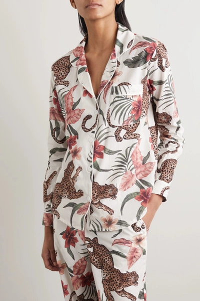 Shop Desmond & Dempsey Soleia Printed Organic Cotton-voile Pajama Set In Cream