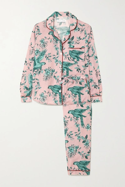 Shop Desmond & Dempsey Bromley Parrot Printed Organic Cotton-voile Pajama Set In Pink