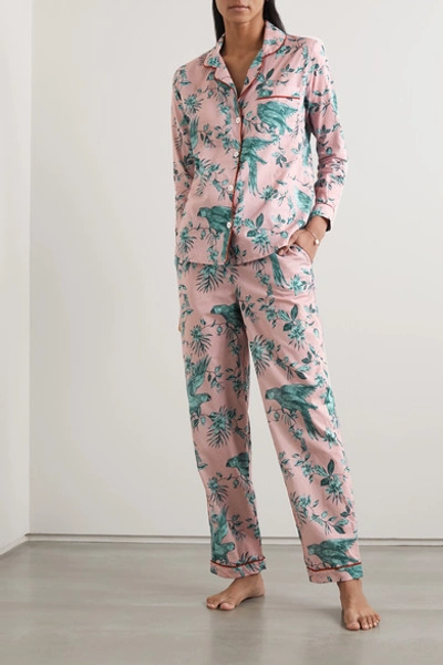 Shop Desmond & Dempsey Bromley Parrot Printed Organic Cotton-voile Pajama Set In Pink