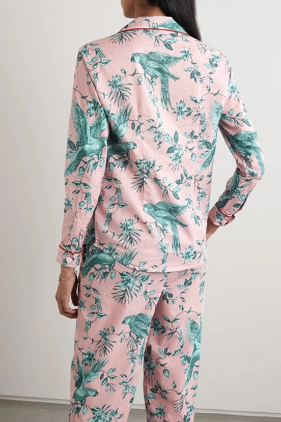 Shop Desmond & Dempsey Bromley Parrot Printed Organic Cotton-voile Pajama Set In Pink