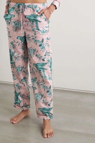 Shop Desmond & Dempsey Bromley Parrot Printed Organic Cotton-voile Pajama Set In Pink