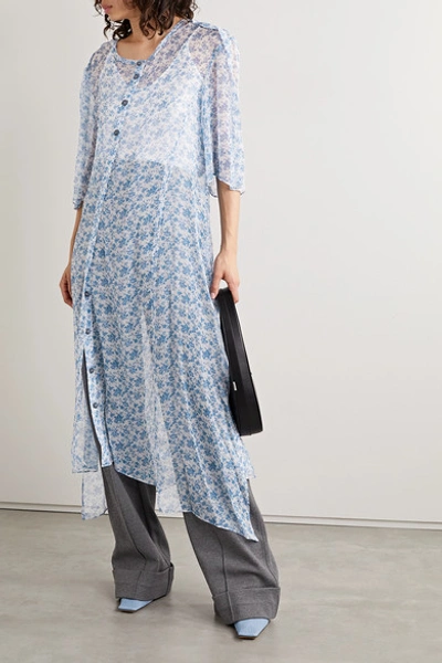 Shop Acne Studios Floral-print Silk-crepon Midi Dress In White