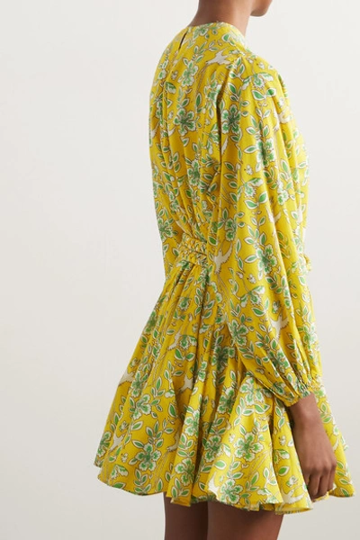 Shop Rhode Ella Belted Ruffled Floral-print Cotton-voile Mini Dress In Yellow