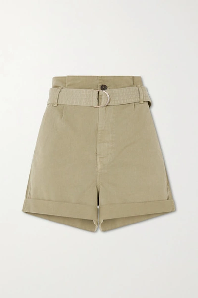 Shop Frame Belted Cotton-blend Shorts In Green