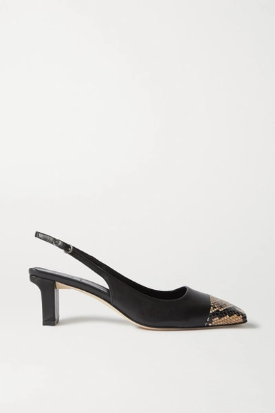 Shop Aeyde Drew Snake-effect And Smooth Leather Slingback Pumps In Black
