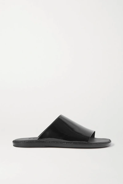 Shop Ann Demeulemeester Crinkled Patent-leather Slides In Black