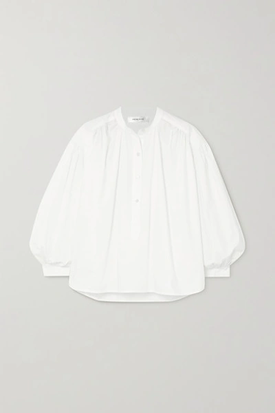 Shop Anine Bing Eden Gathered Cotton-poplin Blouse In White